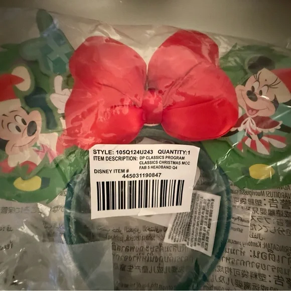 Disney Mickey and Minnie Festive Headband with Red Bow - Picture 3 of 4